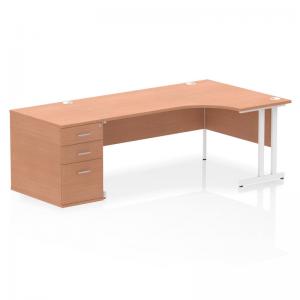 Impulse 1800mm Right Crescent Office Desk Beech Top White Cantilever