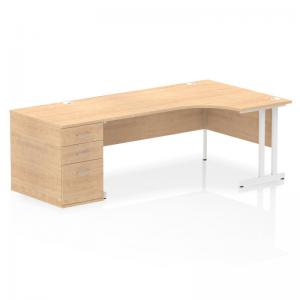 Impulse 1800mm Right Crescent Office Desk Maple Top White Cantilever