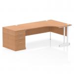 Impulse 1800mm Right Crescent Office Desk Oak Top White Cantilever Leg Workstation 800 Deep Desk High Pedestal I004147