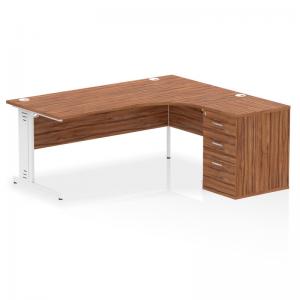 Impulse 1800mm Right Crescent Office Desk Walnut Top White Cable