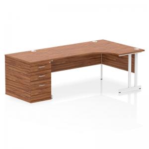 Impulse 1800mm Right Crescent Office Desk Walnut Top White Cantilever