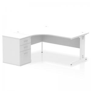 Impulse 1600mm Left Crescent Office Desk White Top White Cable Managed