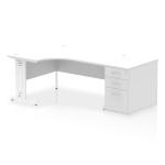 Impulse 1600mm Left Crescent Office Desk White Top White Cable Managed Leg Workstation 800 Deep Desk High Pedestal I004153