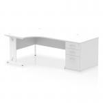 Impulse 1600mm Left Crescent Office Desk White Top White Cable Managed Leg Workstation 800 Deep Desk High Pedestal I004153