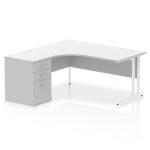 Impulse 1600mm Left Crescent Office Desk White Top White Cantilever Leg Workstation 600 Deep Desk High Pedestal I004154