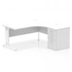 Impulse 1600mm Right Crescent Office Desk White Top White Cable Managed Leg Workstation 600 Deep Desk High Pedestal I004156