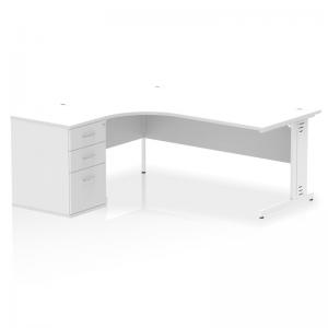 Impulse 1800mm Left Crescent Office Desk White Top White Cable Managed