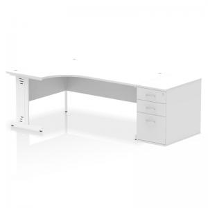 Impulse 1800mm Left Crescent Office Desk White Top White Cable Managed