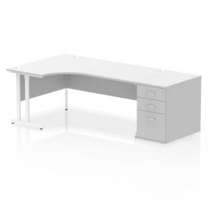Impulse 1800mm Left Crescent Office Desk White Top White Cantilever