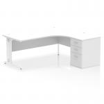 Impulse 1800mm Right Crescent Office Desk White Top White Cable Managed Leg Workstation 600 Deep Desk High Pedestal I004164