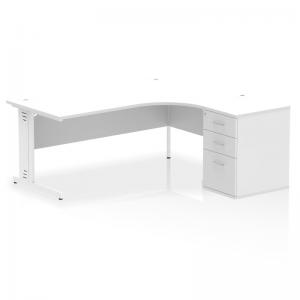 Impulse 1800mm Right Crescent Office Desk White Top White Cable