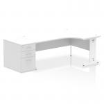 Impulse 1800mm Right Crescent Office Desk White Top White Cable Managed Leg Workstation 800 Deep Desk High Pedestal I004165