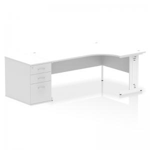 Impulse 1800mm Right Crescent Office Desk White Top White Cable