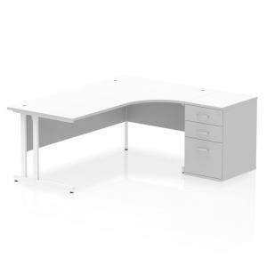 Impulse 1800mm Right Crescent Office Desk White Top White Cantilever