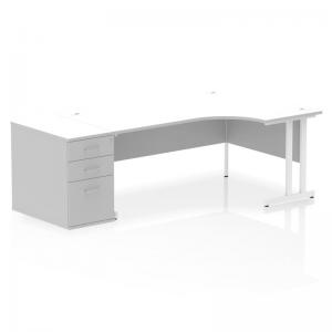 Impulse 1800mm Right Crescent Office Desk White Top White Cantilever