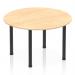 A sleek and modern 1200mm round table with a maple top and black post legs. Perfect for creating a dynamic and collaborative workspace. The round shape promotes equal participation and a sense of unity among team members. The striking design adds a touch of style to any office setting.