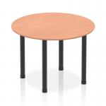 A sleek and modern round table featuring a beechwood top and bold black post legs. The circular design adds a touch of dynamism to any room, making it a perfect choice for both professional and casual settings.