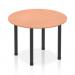 A sleek and modern round table featuring a beechwood top and bold black post legs. The circular design adds a touch of dynamism to any room, making it a perfect choice for both professional and casual settings.