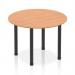 This image features a sleek, modern dynamic round table with a 1000mm oak top and black post leg. The table is perfect for creating collaborative and versatile work or dining spaces. A statement piece for any room.