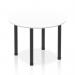 This photograph captures a sleek 1000mm round table with a white top and black post leg design. The dynamic round tables impulse adds a modern touch to any room and provides a versatile space for gathering or working.