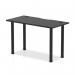 A sleek and modern black table, measuring 1200 x 600mm, with built-in cable ports and stylish post legs. Perfect for a sleek and professional workspace.