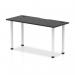 This picture showcases a sleek and modern Dynamic Tables Impulse Black Series straight table, measuring 1400 x 600mm, with a black top and white leg. The table also features convenient cable ports for easy organization.