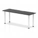 This picture features a sleek black Dynamic Tables Impulse Black Series 1800 x 600mm Straight Table with cable ports and a white leg. The table is modern and professional, with clean lines and a smooth surface. The design is perfect for any office or workspace.