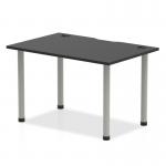 The photo captures a sleek and modern black table with a silver leg and cable ports, measuring 1200 x 800mm. Its dynamic design adds a touch of sophistication to any space.