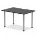 The photo captures a sleek and modern black table with a silver leg and cable ports, measuring 1200 x 800mm. Its dynamic design adds a touch of sophistication to any space.