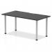 This photo shows a sleek black table with a silver leg, measuring 1600 x 800mm. The surface features cable ports for a tidy and organized workspace. Its dynamic design makes it a modern and stylish addition to any office.