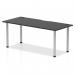 This picture shows a sleek and modern Dynamic Tables Impulse Black Series 1800 x 800mm Straight Table. The black table top is complemented by silver legs and features convenient cable ports for organization. It exudes a professional and stylish impression.