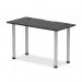 The Dynamic Tables Impulse Black Series straight table has a sleek 1200 x 600mm black top with convenient cable ports and a sturdy silver leg.