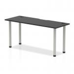 Impulse Black Series 1600 x 600mm Straight Table Black Top with Cable Ports Silver Leg