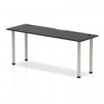 This photograph features a sleek Dynamic Tables Impulse Black Series table, measuring 1800 x 600mm and boasting a straight black top with cable ports. The silver legs add a touch of modernity to this functional piece of furniture.