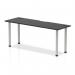 This photograph features a sleek Dynamic Tables Impulse Black Series table, measuring 1800 x 600mm and boasting a straight black top with cable ports. The silver legs add a touch of modernity to this functional piece of furniture.