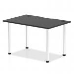 This photograph features a sleek Dynamic Tables Impulse Black Series table. It measures 1200 x 800mm with a black top and aluminum leg. The table includes convenient cable ports for easy organization.