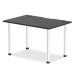 This photograph features a sleek Dynamic Tables Impulse Black Series table. It measures 1200 x 800mm with a black top and aluminum leg. The table includes convenient cable ports for easy organization.