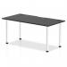 The photograph captures a sleek and modern black table, measuring 1600 x 800mm, in the Dynamic Tables Impulse Black Series. The straight table features cable ports for easy organization and is supported by durable aluminium legs.