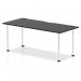 The image shows a sleek and modern black table from the Impulse Black Series, measuring 1800mm x 800mm. It features cable ports and an aluminium leg, giving it a dynamic and stylish look.