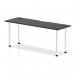 This picture captures a sleek and modern Dynamic Tables Impulse Black Series 1800 x 600mm Straight Table. The black top is contrasted by the industrial-looking aluminum legs, creating a strong visual appeal. Cable ports can be seen discreetly tucked into the table, adding functionality.