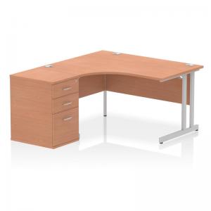 Impulse 1400mm Left Crescent Office Desk Beech Top Silver Cantilever
