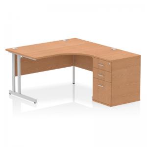 Impulse 1400mm Right Crescent Office Desk Oak Top Silver Cantilever