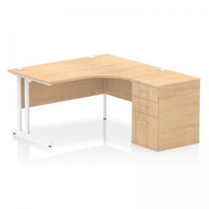 Impulse 1400mm Right Crescent Office Desk Maple Top White Cantilever
