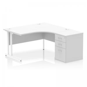 Impulse 1400mm Right Crescent Office Desk White Top White Cantilever