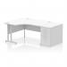 Impulse 1400mm Left Crescent Office Desk White Top Silver Cantilever Leg Workstation 800 Deep Desk High Pedestal I004268