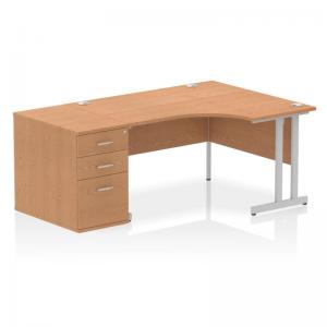 Impulse 1400mm Right Crescent Office Desk Oak Top Silver Cantilever
