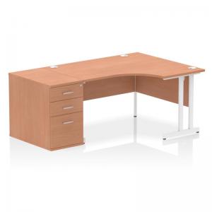 Impulse 1400mm Right Crescent Office Desk Beech Top White Cantilever