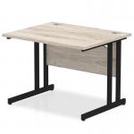 Impulse 1000 x 800mm Straight Office Desk Grey Oak Top Black Cantilever Leg I004310