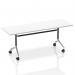 This photo features a modern and versatile Dynamic Flip Top Table, specifically the Impulse 1800mm Flip Top Rectangular Table with a sleek white top. Perfect for any office or conference room, this table can easily adapt to any meeting or work setting.