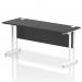 This picture showcases a sleek and modern dynamic rectangle desk, measuring 1600x600mm, with a black top and white cantilever legs. The straight design adds a professional touch to any office space.